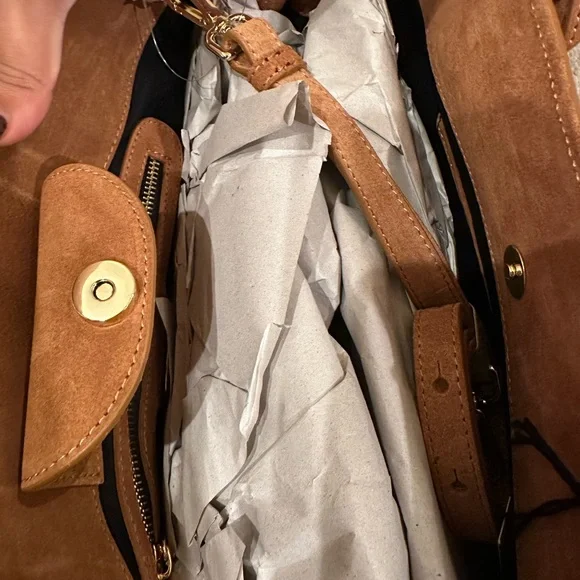 Claudia Firenze Cognac Brown East West Bowling Suede Bag Made in Italy - Picture 7 of 8